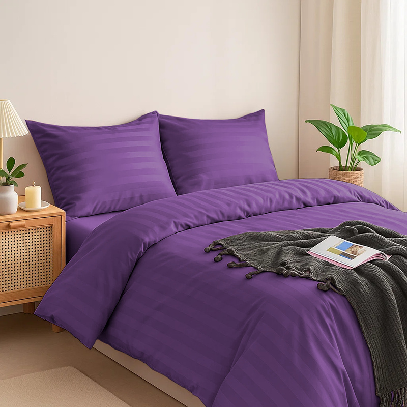 Pościel w pasy fioletowa 200x220 3 el. Kim Purple H-006