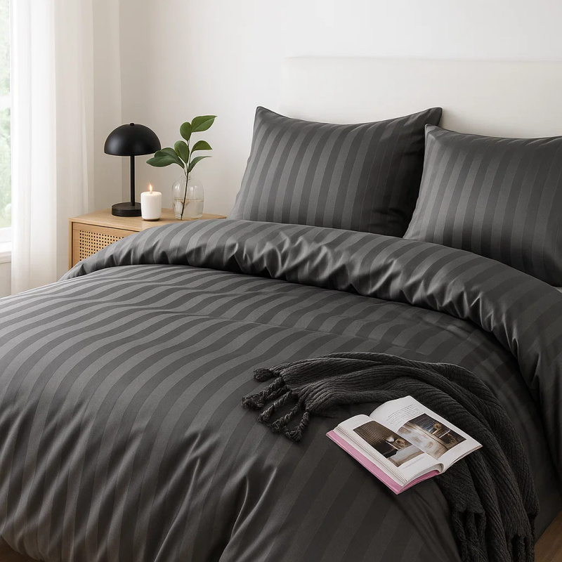 Pościel w pasy grafitowa 200x220 3 el. Kim Grafit