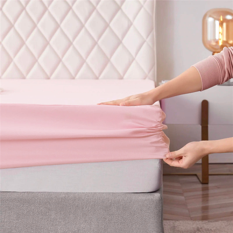 Prześcieradło z gumką bawełniane pudrowe różowe 200x220