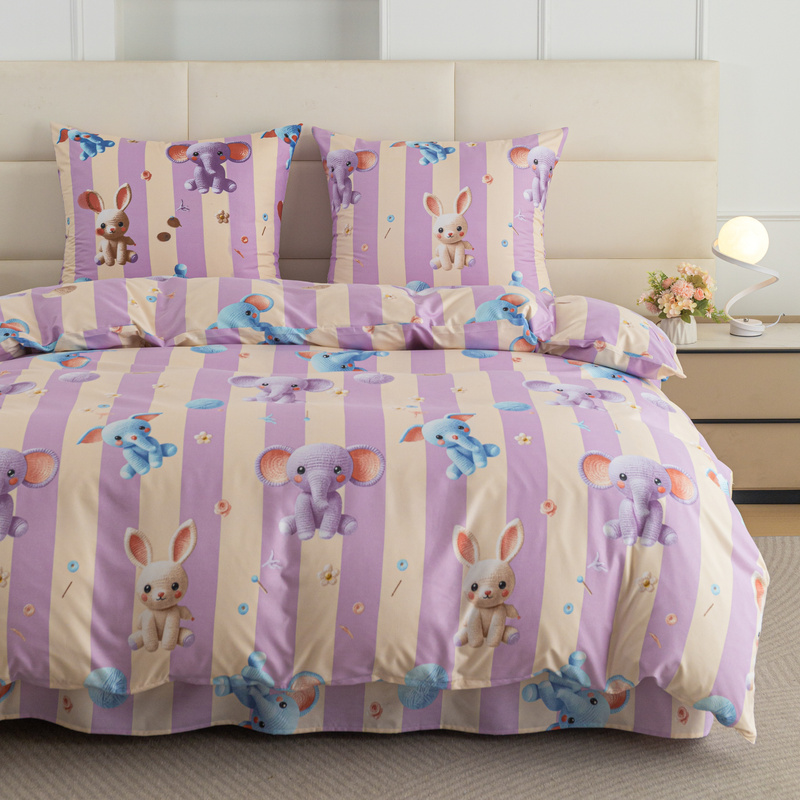 Pościel dziecięca w słonie słoniki lawendowa Elephant 160x200 3 el.