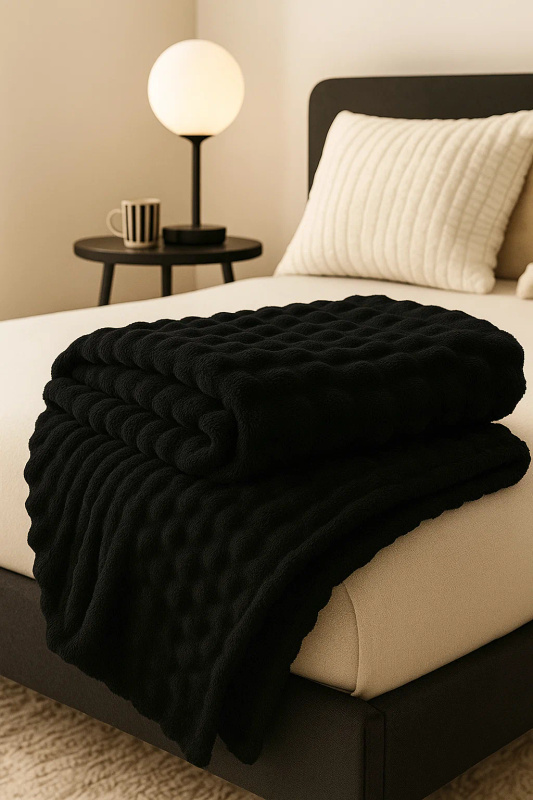 Koc pluszowy bąbelkowy 3D BUBBLE 200x220 czarny