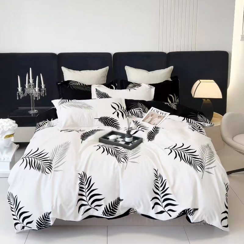 Pościel flanelowa gruba zimowa ciepła w liście Puebla 200x220 4 el.