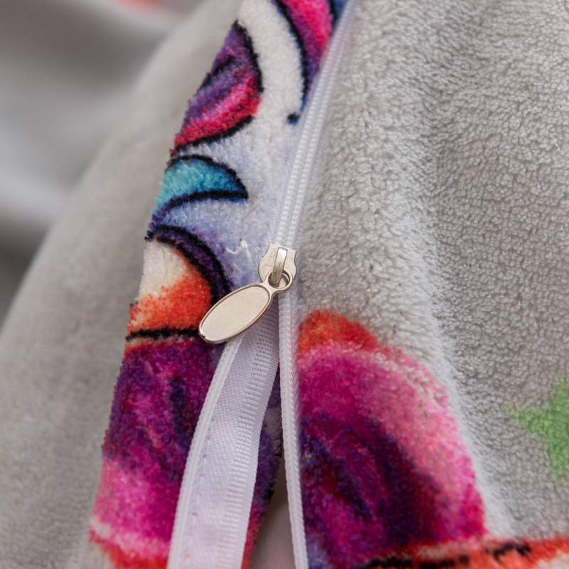 Pościel pluszowa zimowa miś jasna szara w jednorożce 160x200 3 el.