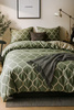 Pościel zielona geometryczna 160x200 4 el. z prześcieradłem z gumką Barinas D-010
