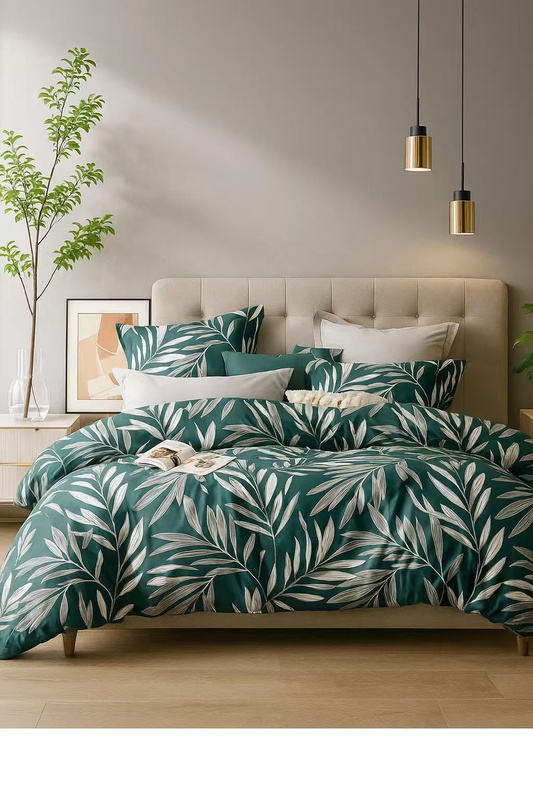 Pościel butelkowa zielona w liście 160x200 3 el. Arenya C-138