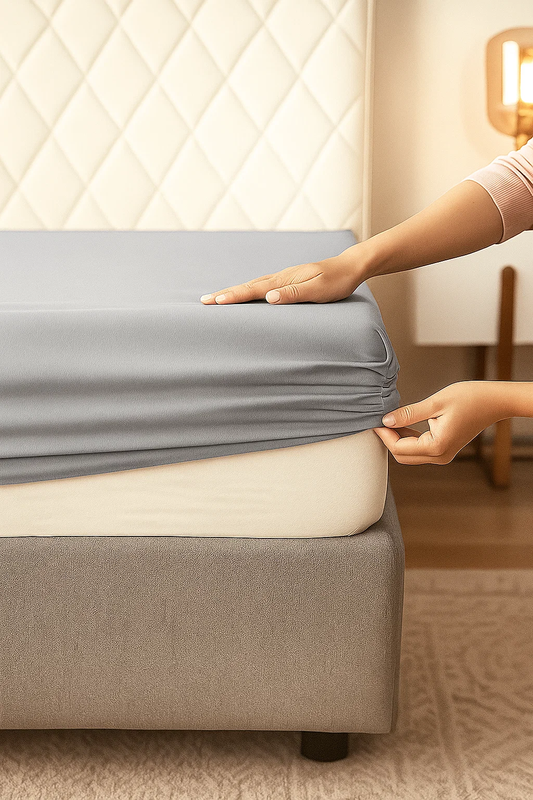 Prześcieradło z gumką bawełniane jasne szare 200x220