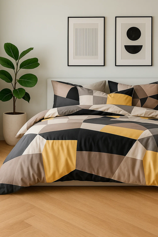 Pościel szaro-żółta geometryczna 160x200 4el nr396