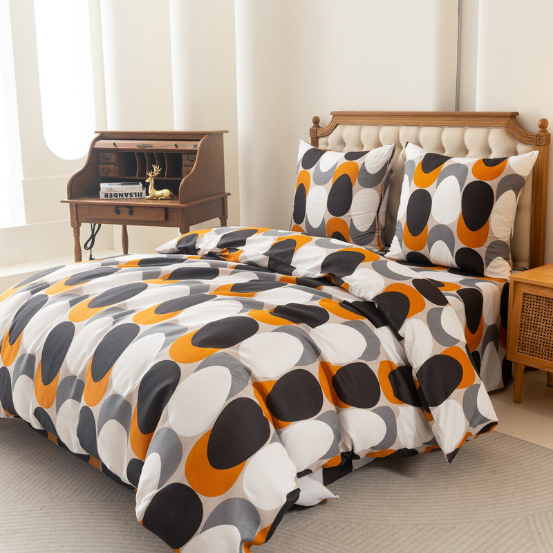Pościel geometryczna szaro - pomarańczowa Orange 200x220 4 el.