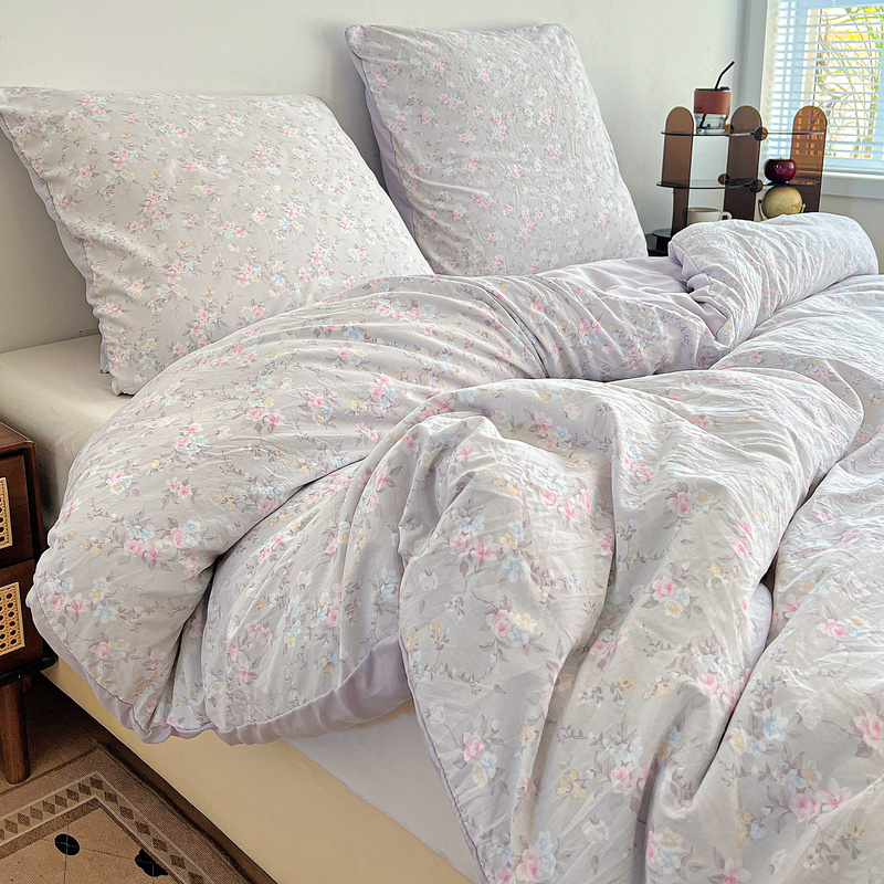 Pościel szarofioletowa w kwiaty 160x200 3 el. Summer F8