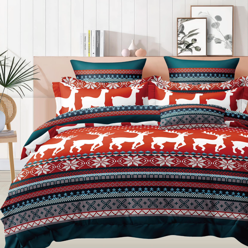 Pościel świąteczna czerwono-zielona 200x220 4 el. A037