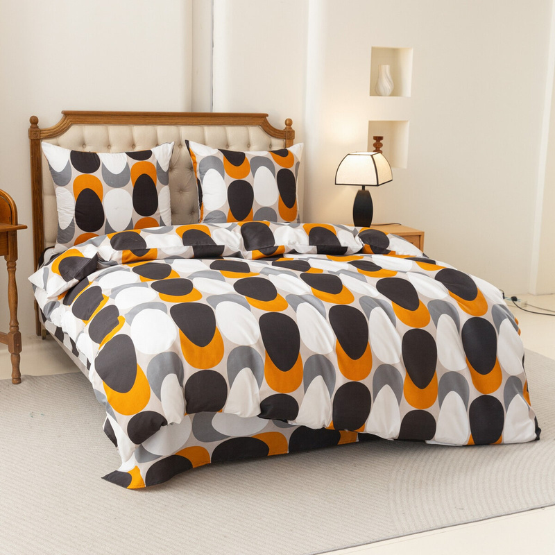 Pościel geometryczna szaro - pomarańczowa Orange 200x220 4 el.