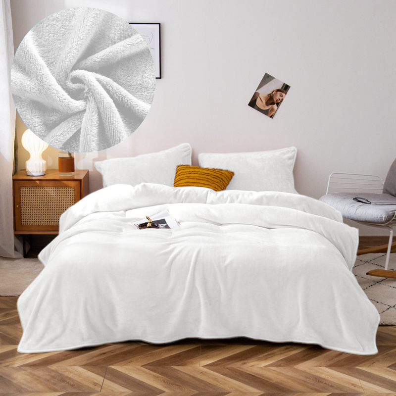 Pościel pluszowa zimowa miś gładka 160x200 3 el. biała K013