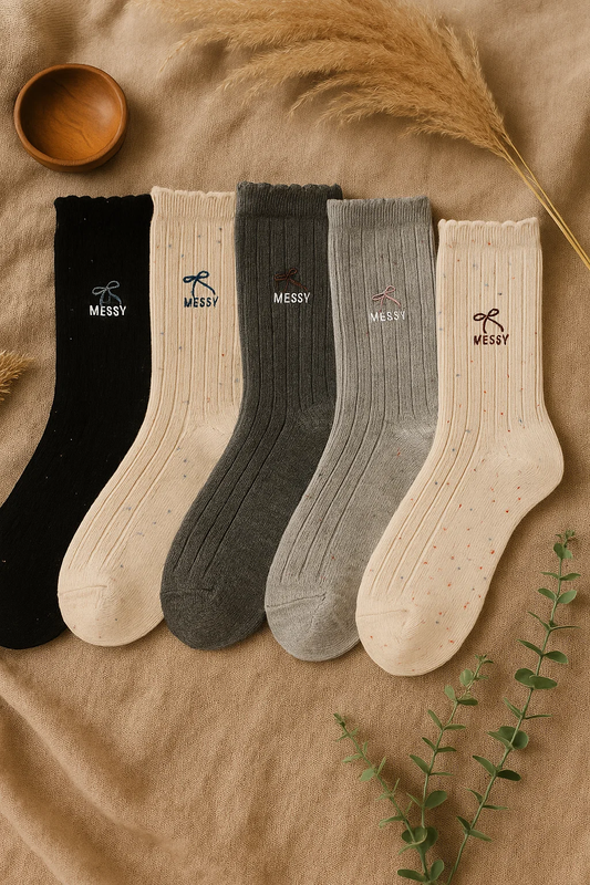 5-pak Skarpetki damskie bawełniane długie z falbanką Messy 39-42