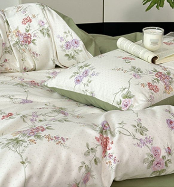 Pościel bawełniana we wzór kwiatów 200x220 3 el. Kassya