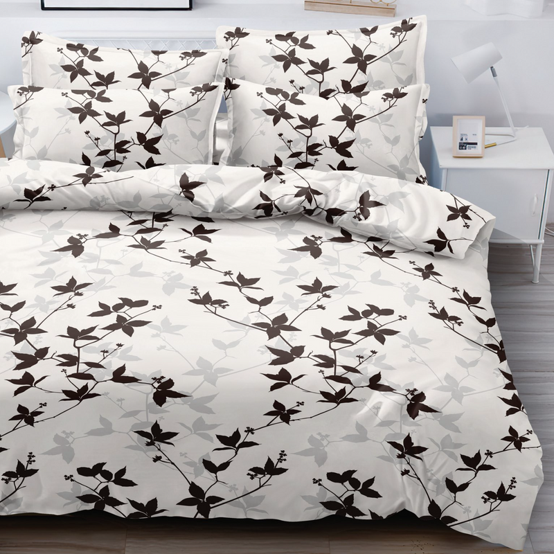 Pościel biało-czarna w liście 180x200 3el A077