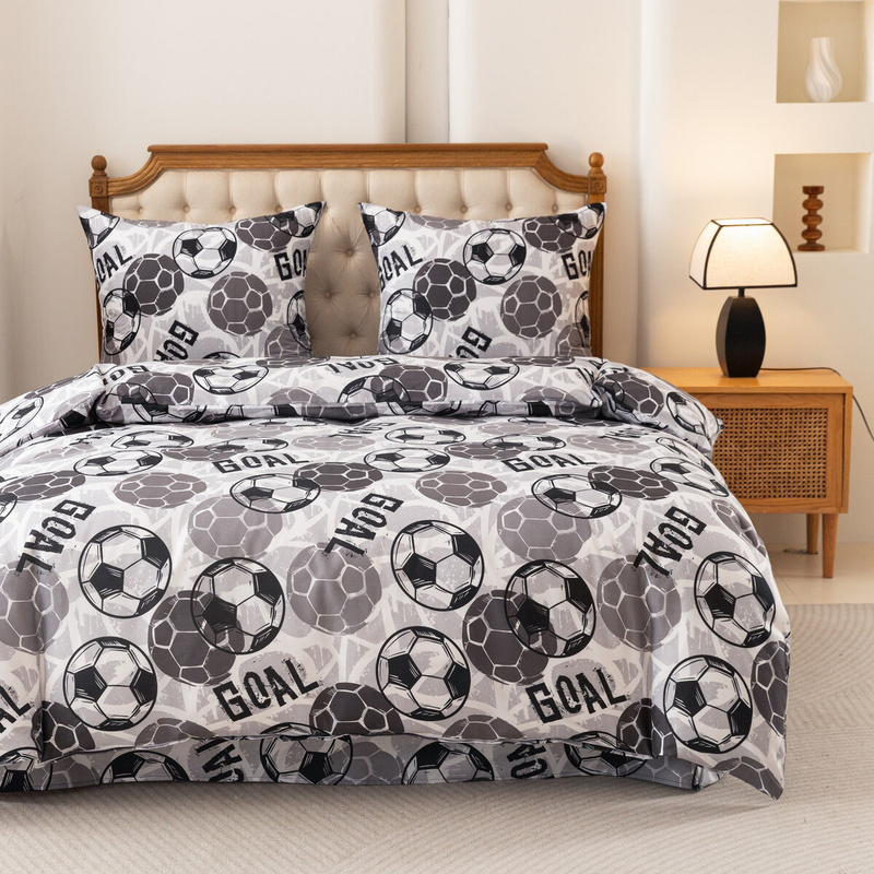Pościel szara w piłki Football 160x200 4 el.