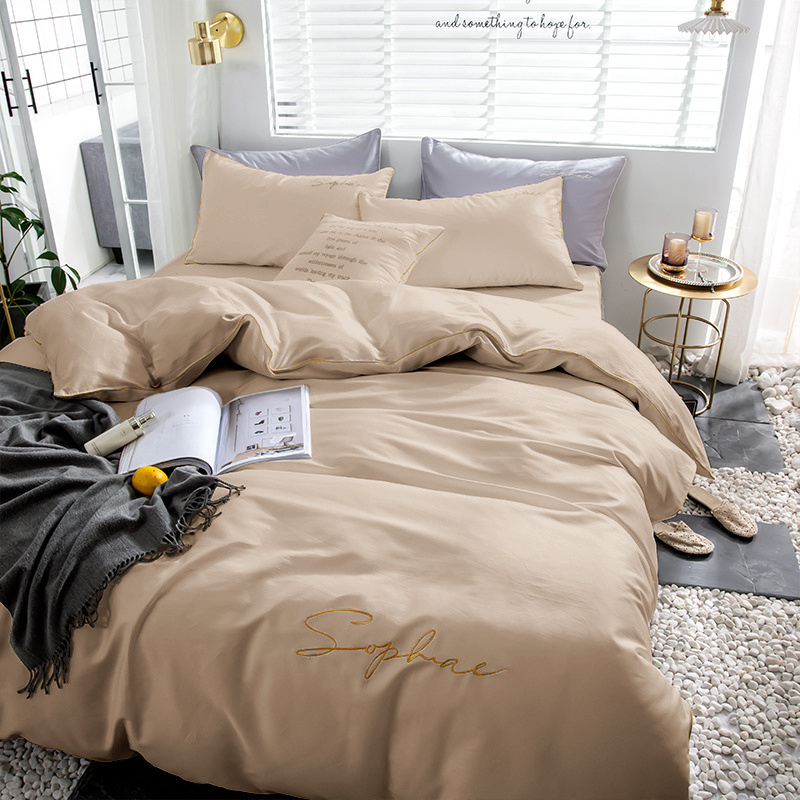 Pościel beżowa ze złotym zdobieniem lamówka 160x200 3 el. FHL2839