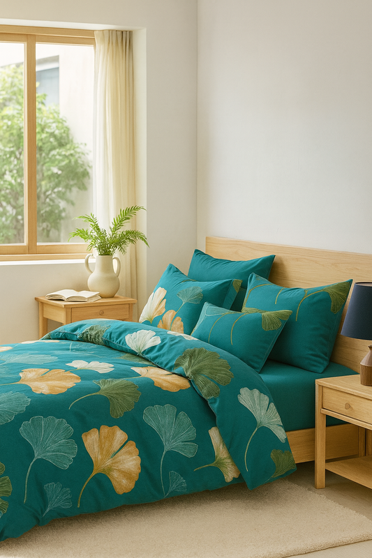 Pościel bawełniana turkusowa w dmuchawce 200x220 3 el. L13