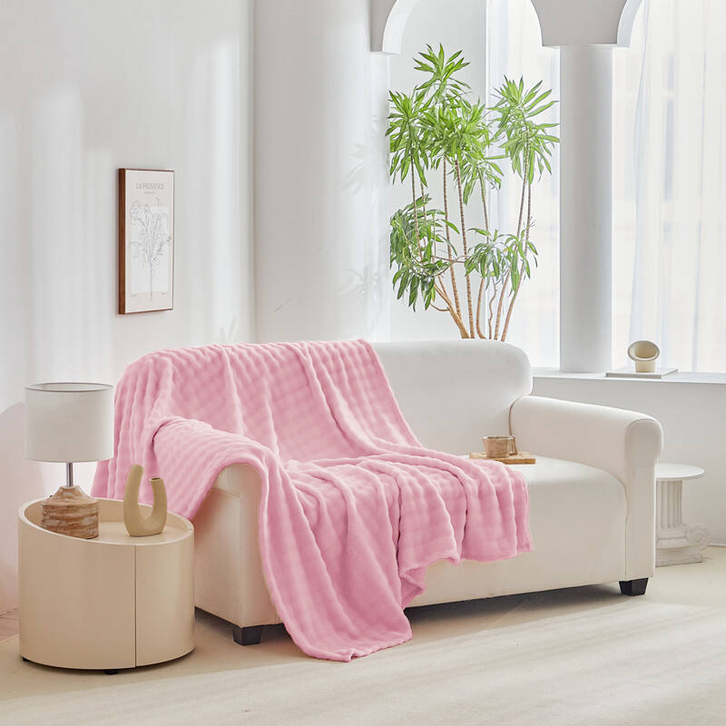 Koc pluszowy bąbelkowy 3D BUBBLE 200x220 różowy