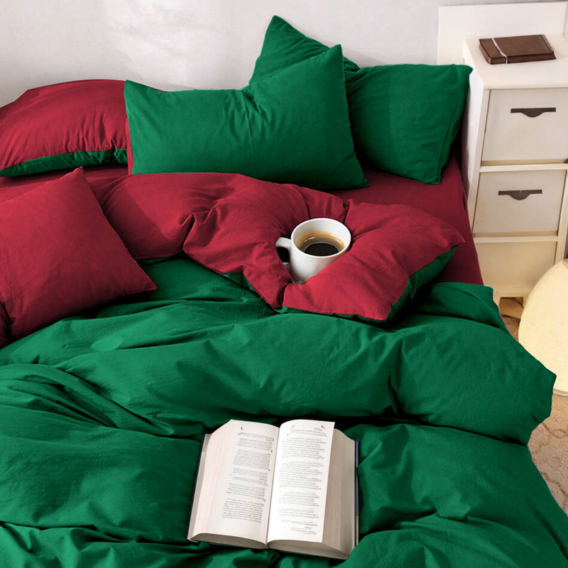 Pościel 160x200 4 el. Zielono bordowa S-3