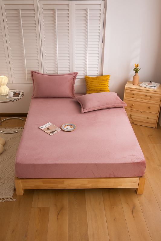 Prześcieradło pluszowe z gumką MIŚ różowe 180x200