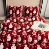 Pościel pluszowa zimowa miś świąteczna czerwona w bałwany 200x220 3 el.