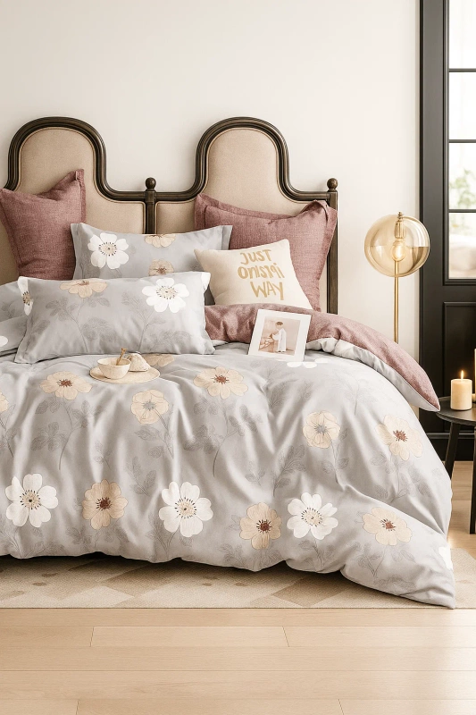 Pościel flanelowa gruba zimowa ciepła w kwiaty Calkini 200x220 3 el. A-034