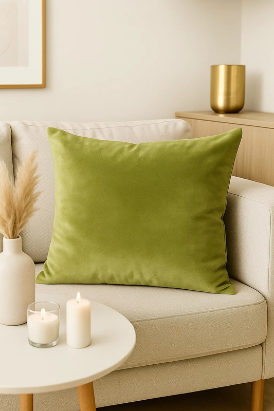 Poszewka na poduszkę welurowa gładka oliwkowa 40x40