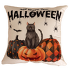 Poszewka na poduszkę Halloween biała z napisem, kotem, dyniami 40x40 HAPPY HALLOWEEN