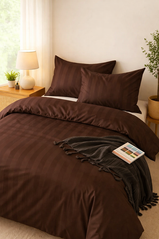 Pościel brązowa w pasy 160x200 3 el. Kim Chocolate