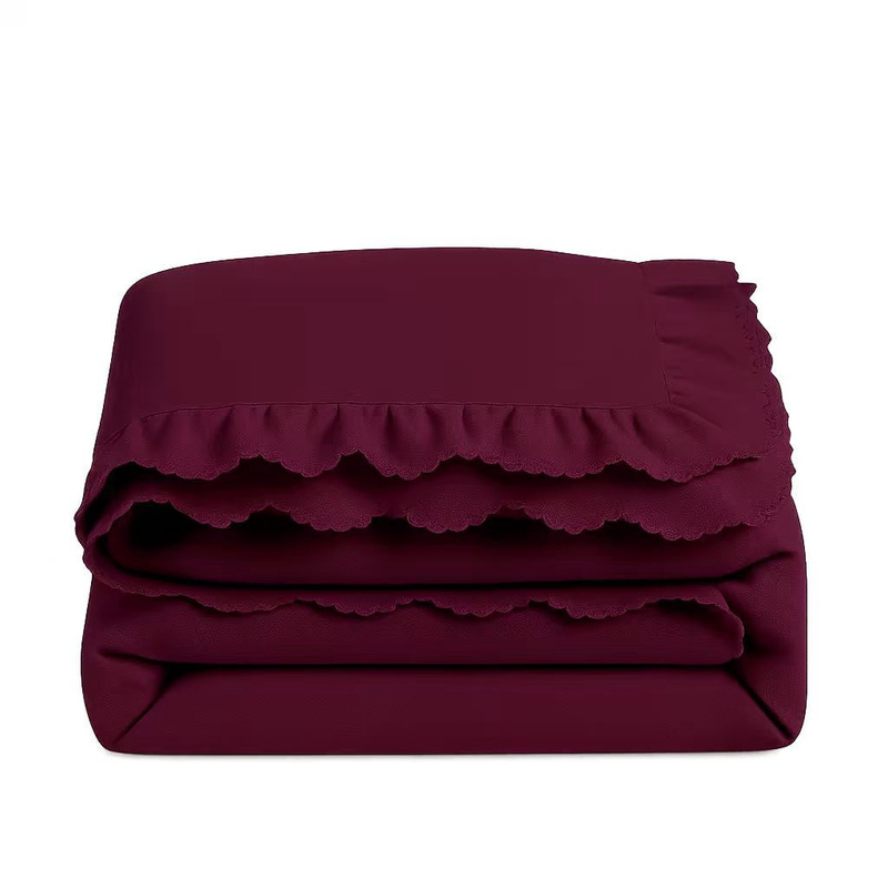 Pościel z falbanką bordowa 200x220 4 el.