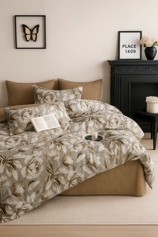 Pościel flanelowa gruba zimowa ciepła w kwiaty Orizaba 200x220 4 el. A-042