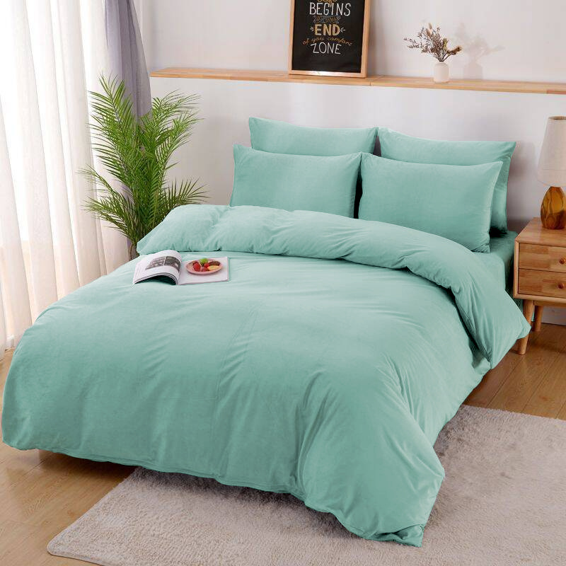 Pościel pluszowa zimowa miś gładka 200x220 3 el. miętowa