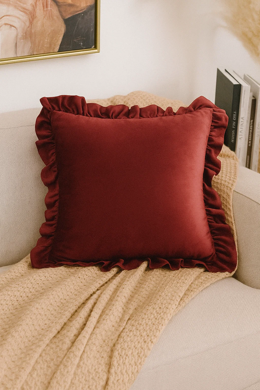 Poszewka na poduszkę dekoracyjna 40x40 bordowa z falbanką
