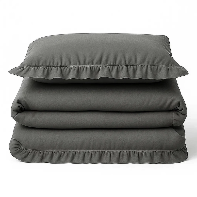 Pościel bawełniana z falbanką szara 200x220 3 el.