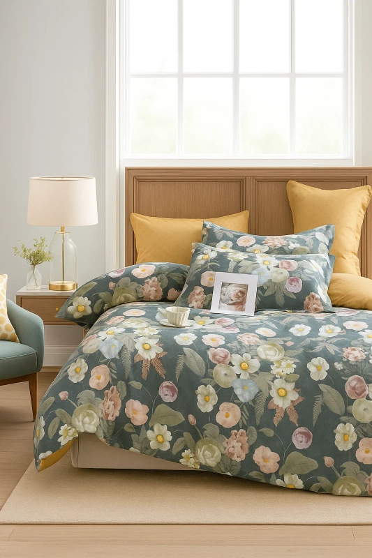 Pościel flanelowa gruba zimowa ciepła w kwiaty Concordia 200x220 3 el. A-053