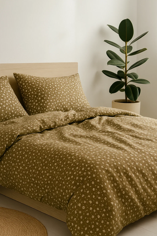 Pościel bawełniana brązowa w kwiatki 200x220 3 el. Colia M2031