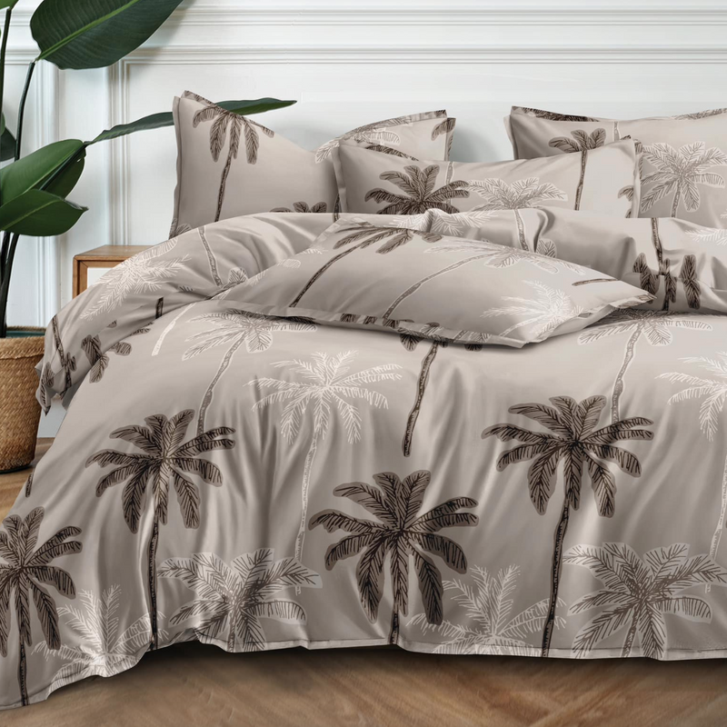 Pościel beżowa w palmy 160x200 3 el. nr404