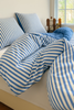 Pościel biało-błękitna w pasy 160x200 3 el. Marine F6