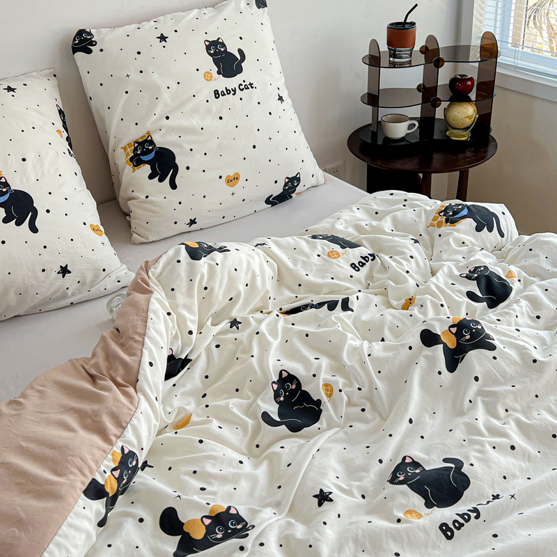 Pościel biało-różowa w kotki 200x220 3 el. Kitten F5