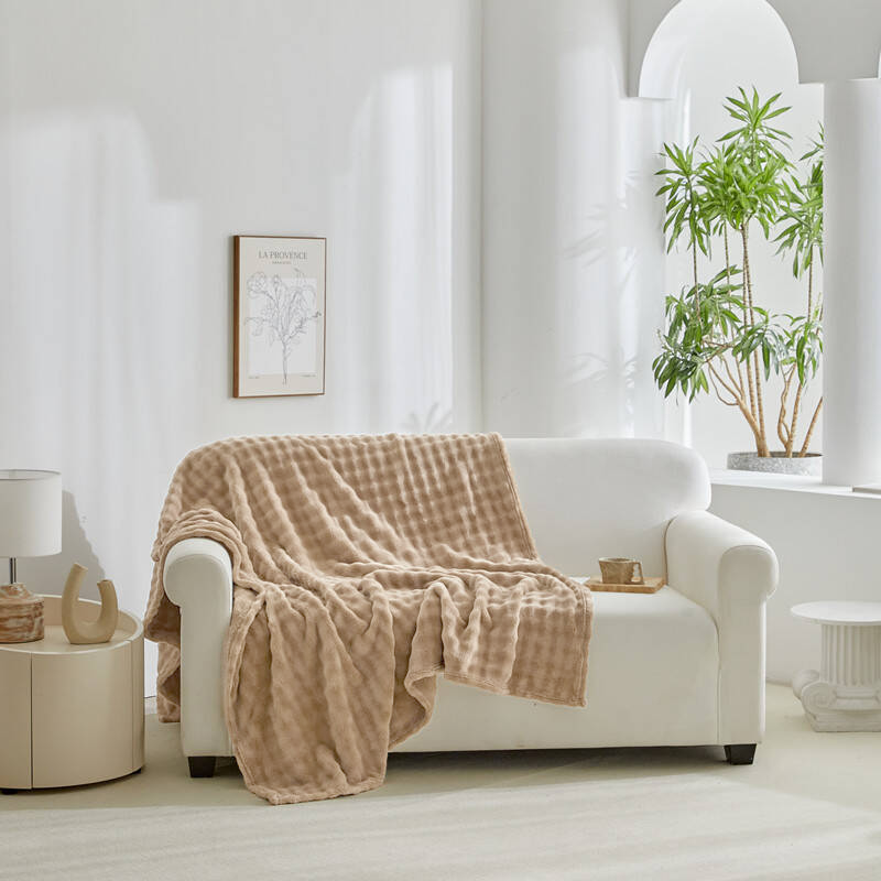 Koc pluszowy bąbelkowy 3D BUBBLE 200x220 beżowy