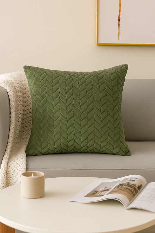 Poszewka na poduszkę jodełka zielona khaki 40x40