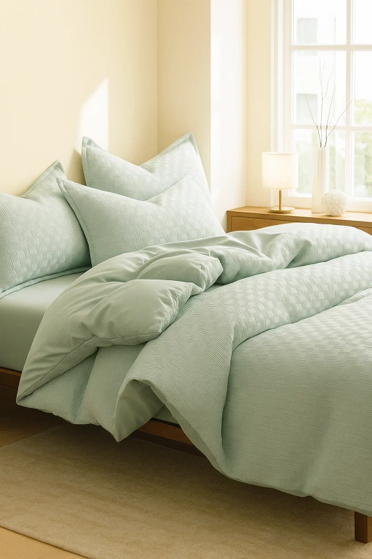 Pościel żakardowa kora wafelkowa miętowa 200x220 3 el.
