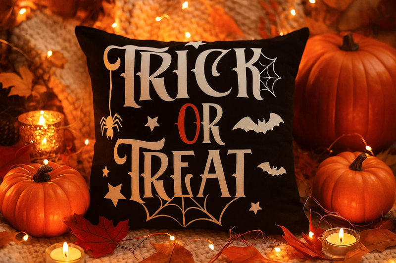 Poszewka na poduszkę Halloween czarna z napisem 40x40 TRICK OR TREAT