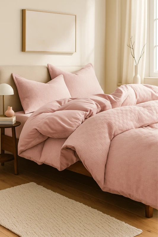 Pościel żakardowa kora wafelkowa różowa 200x220 3 el.