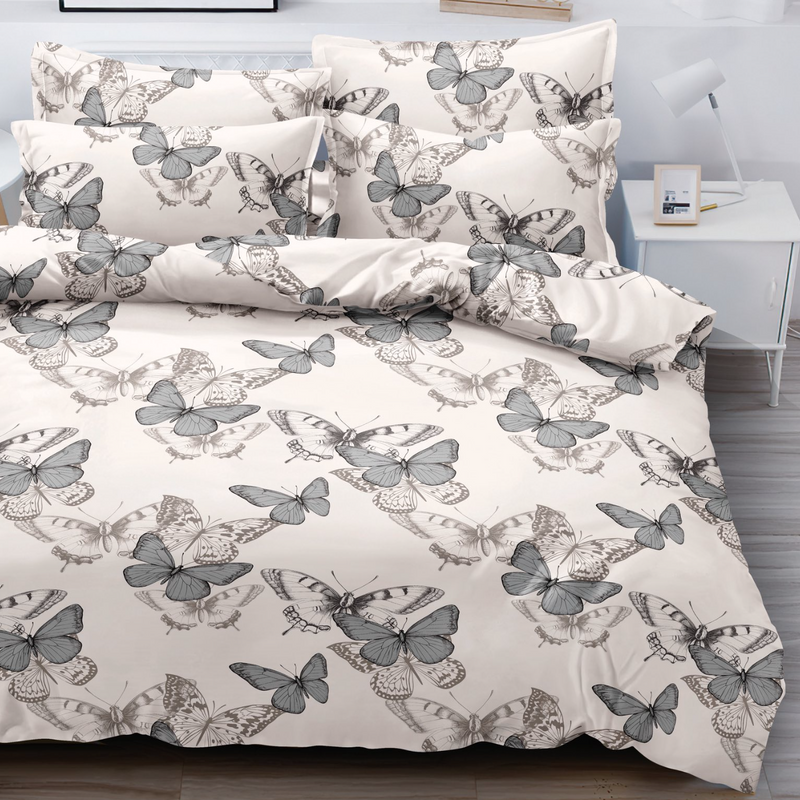 Pościel biała w motyle 180x200 3el A087