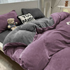 Pościel pluszowa welurowa zimowa miś gładka 160x200 4 el. fioletowa - szara