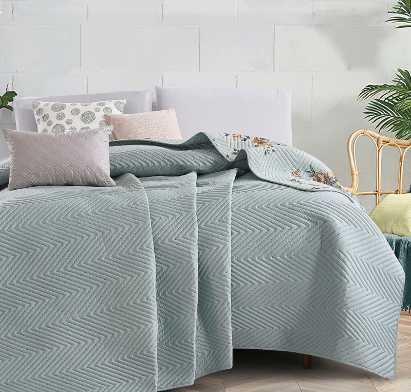 Narzuta ozdobna dwustronna DIAMOND 220x240 niebieskozielona w kwiaty F005