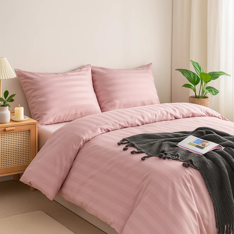 Pościel różowa w pasy 200x220 3 el. Kim Pink