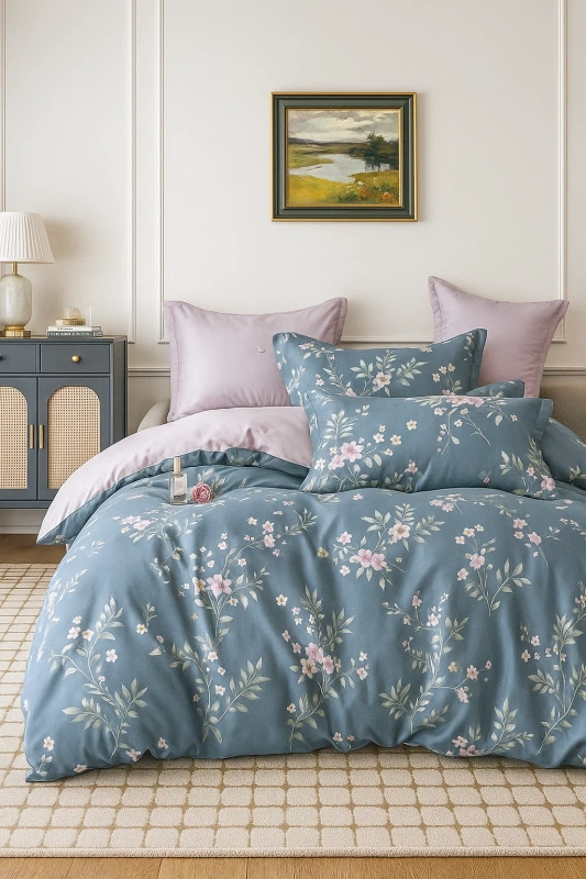 Pościel flanelowa gruba zimowa ciepła w kwiaty Laredo 200x220 4 el. A-043